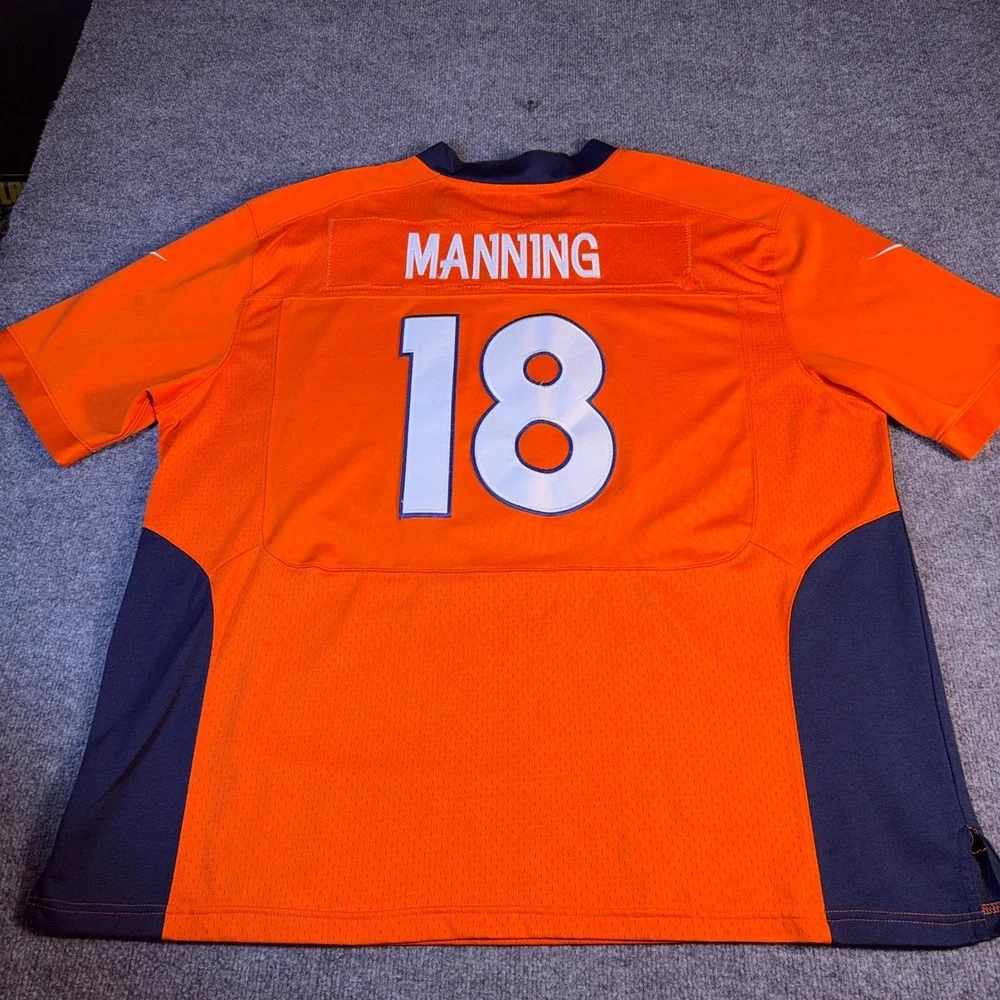 Nike Peyton Manning Denver Broncos NFL Jersey Mens 56 Orange Blue 18 On Field XL
